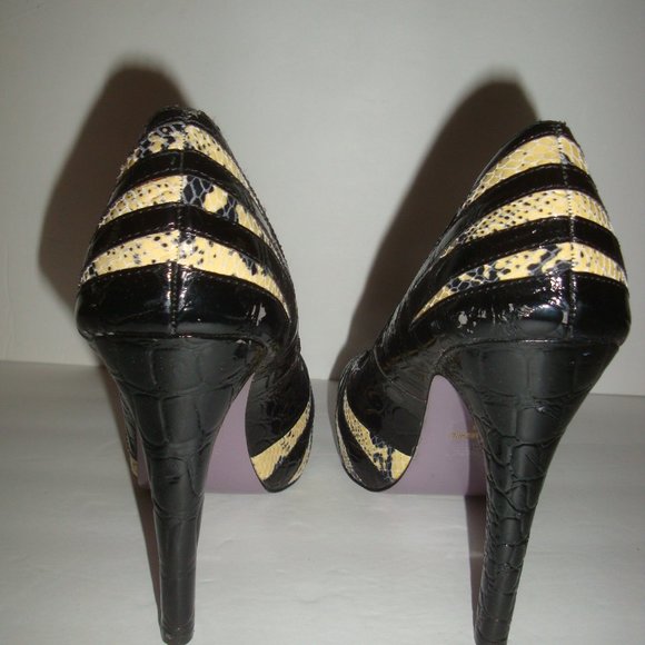 Vintage Hale Bob Animal Print Black Platform Peep Toe Heels Shoes Sz 7 - Picture 4 of 5
